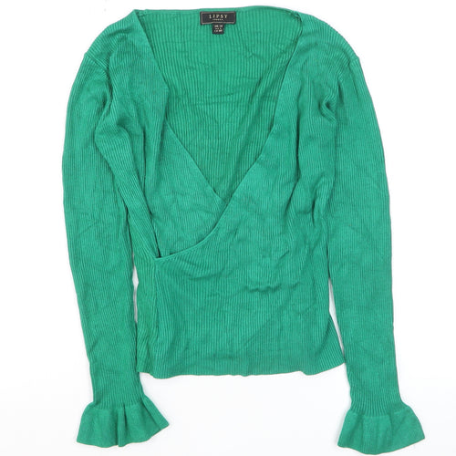 Lipsy Women’s Green V-Neck Slim Fit Long Sleeve Jumper Size 10