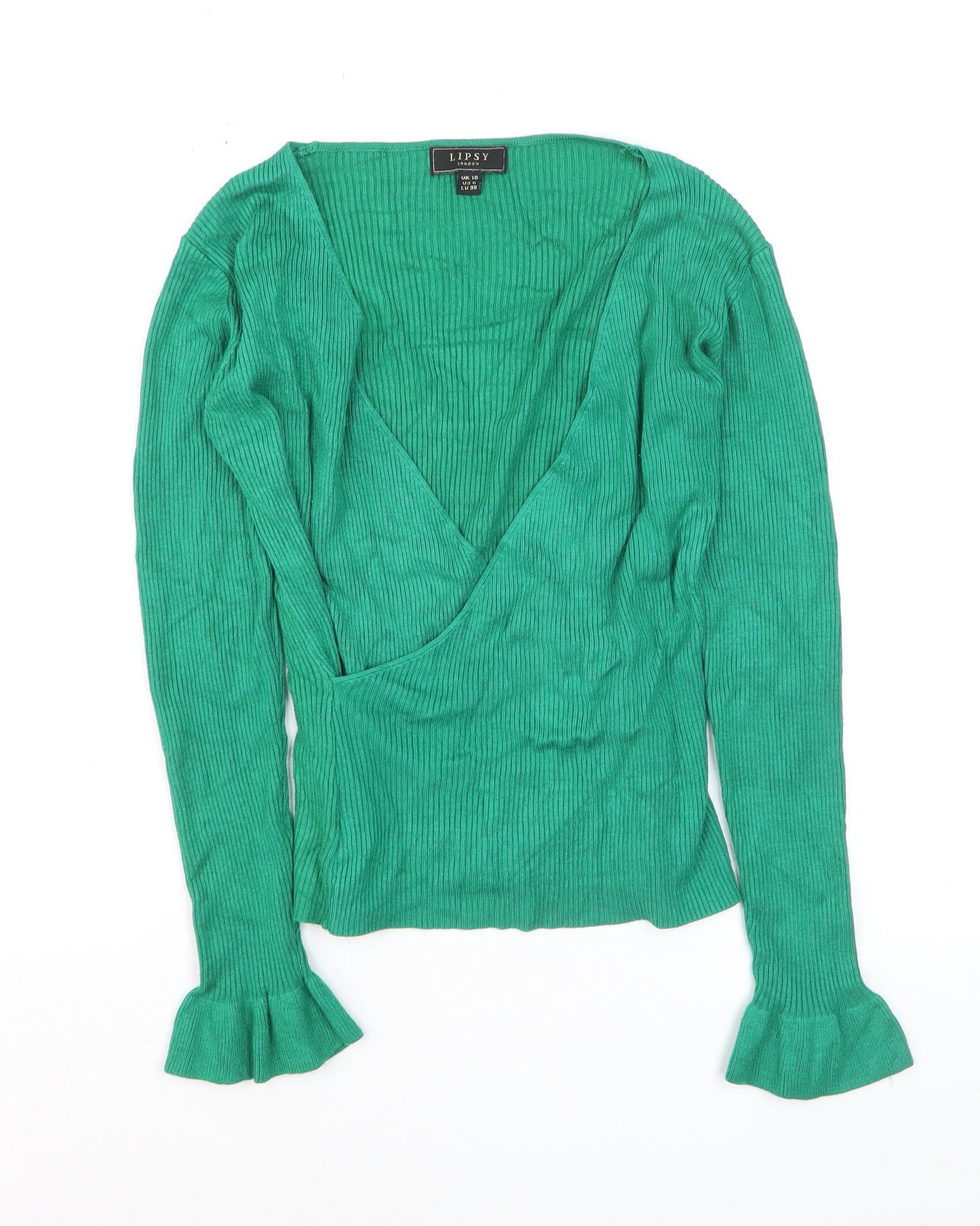 Lipsy Women’s Green V-Neck Slim Fit Long Sleeve Jumper Size 10