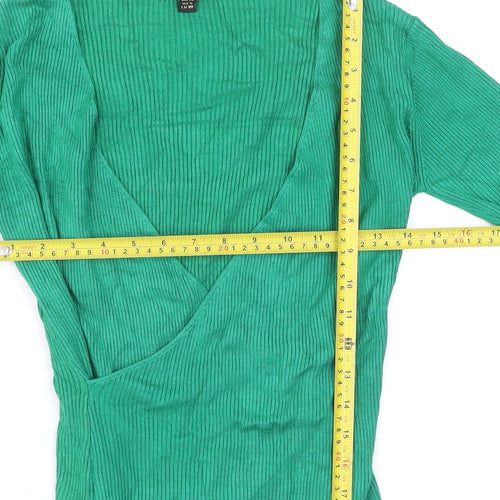 Lipsy Women’s Green V-Neck Slim Fit Long Sleeve Jumper Size 10