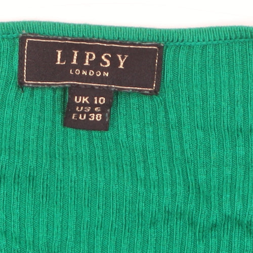 Lipsy Women’s Green V-Neck Slim Fit Long Sleeve Jumper Size 10
