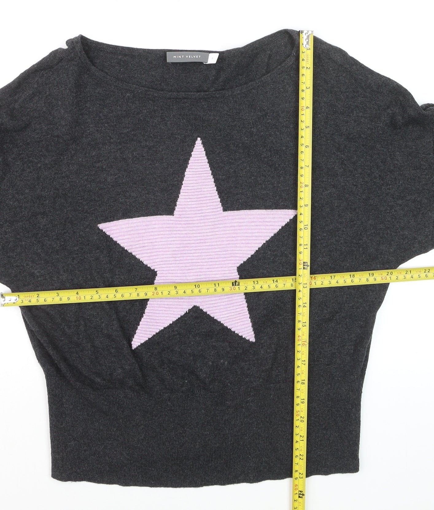Mint Velvet Women's Grey Star Wool Cashmere Jumper Size S