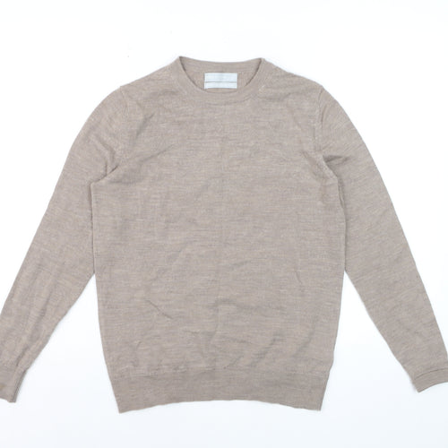 Marks and Spencer Women Beige Size 10 Crew Neck Merino Wool Jumper