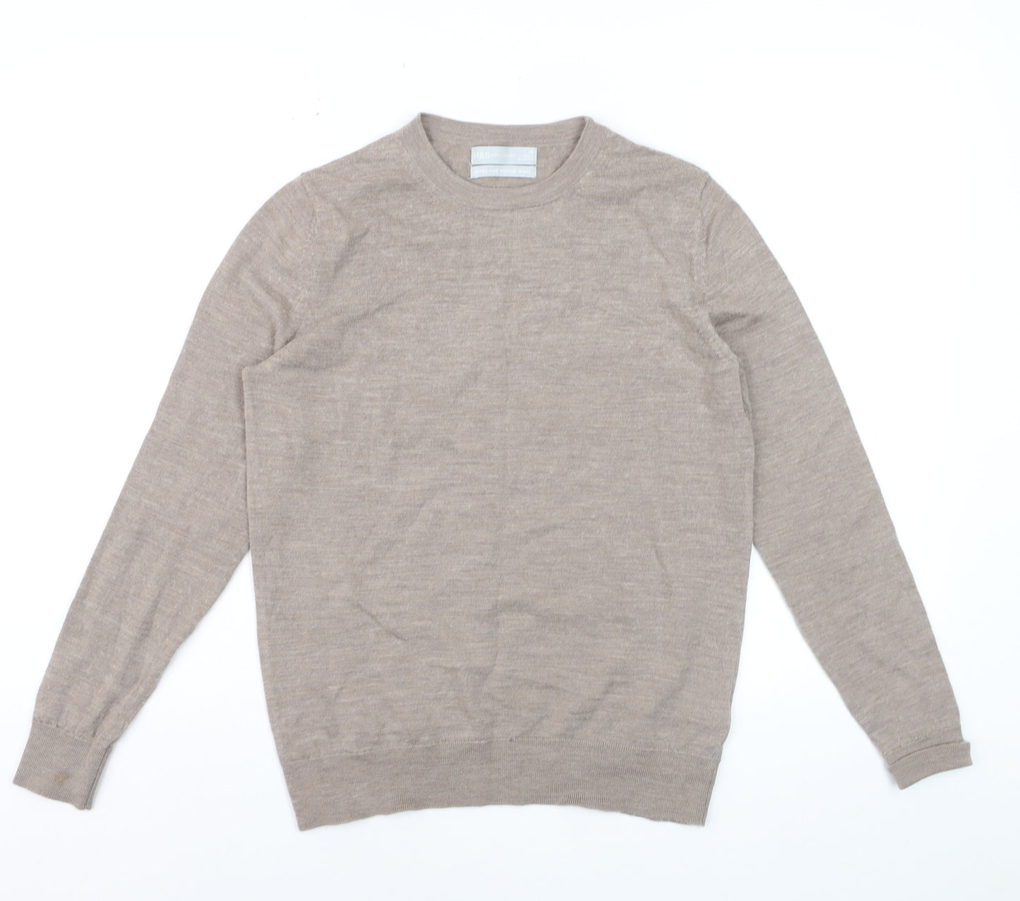 Marks and Spencer Women Beige Size 10 Crew Neck Merino Wool Jumper