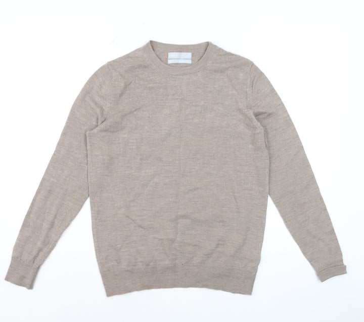 Marks and Spencer Women Beige Size 10 Crew Neck Merino Wool Jumper