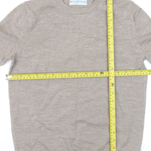 Marks and Spencer Women Beige Size 10 Crew Neck Merino Wool Jumper
