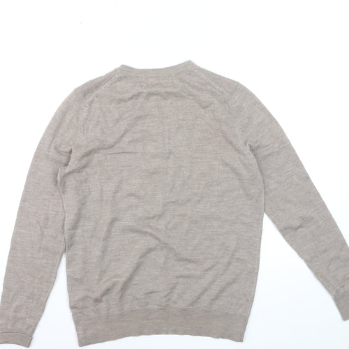 Marks and Spencer Women Beige Size 10 Crew Neck Merino Wool Jumper