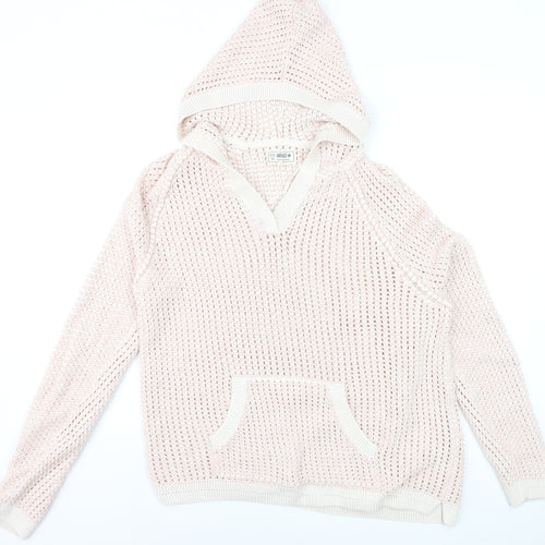 FatFace Women’s Pink Open-Knit Hooded Cotton Jumper UK 18