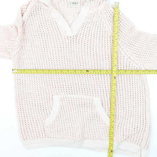 FatFace Women’s Pink Open-Knit Hooded Cotton Jumper UK 18