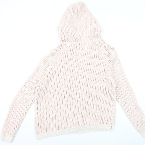 FatFace Women’s Pink Open-Knit Hooded Cotton Jumper UK 18
