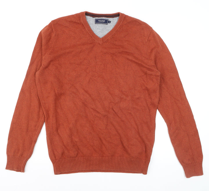 Maine New England Men's Brown V-Neck Cotton Jumper M