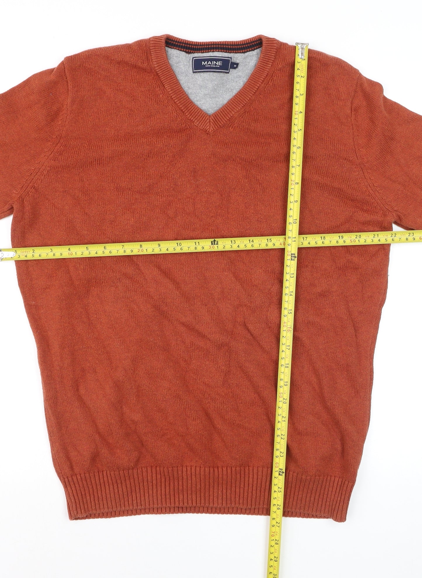 Maine New England Men's Brown V-Neck Cotton Jumper M