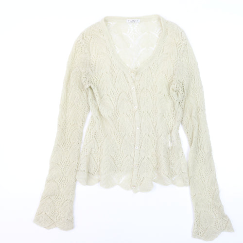 Planet Women's Beige Mohair Blend V-Neck Knit Cardigan Medium