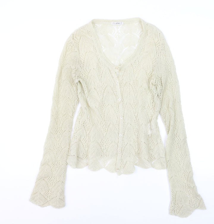 Planet Women's Beige Mohair Blend V-Neck Knit Cardigan Medium