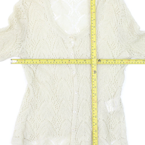 Planet Women's Beige Mohair Blend V-Neck Knit Cardigan Medium