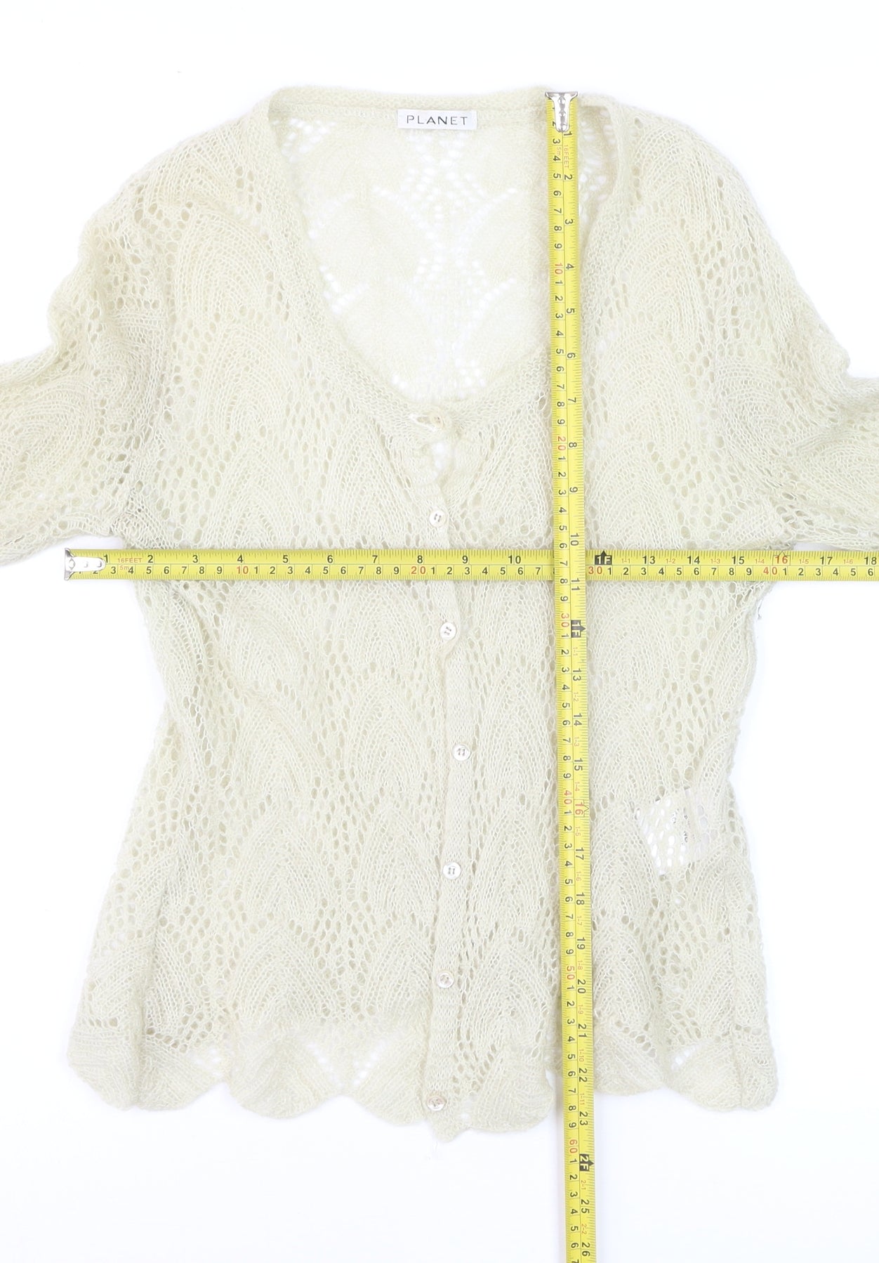 Planet Women's Beige Mohair Blend V-Neck Knit Cardigan Medium