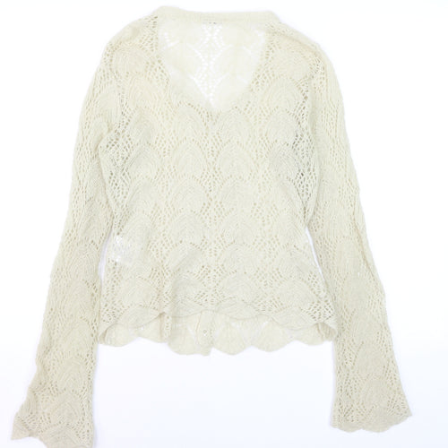 Planet Women's Beige Mohair Blend V-Neck Knit Cardigan Medium