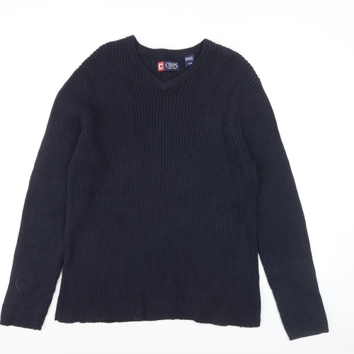 Chaps Men's Blue Cotton V-Neck Knit Jumper Size L