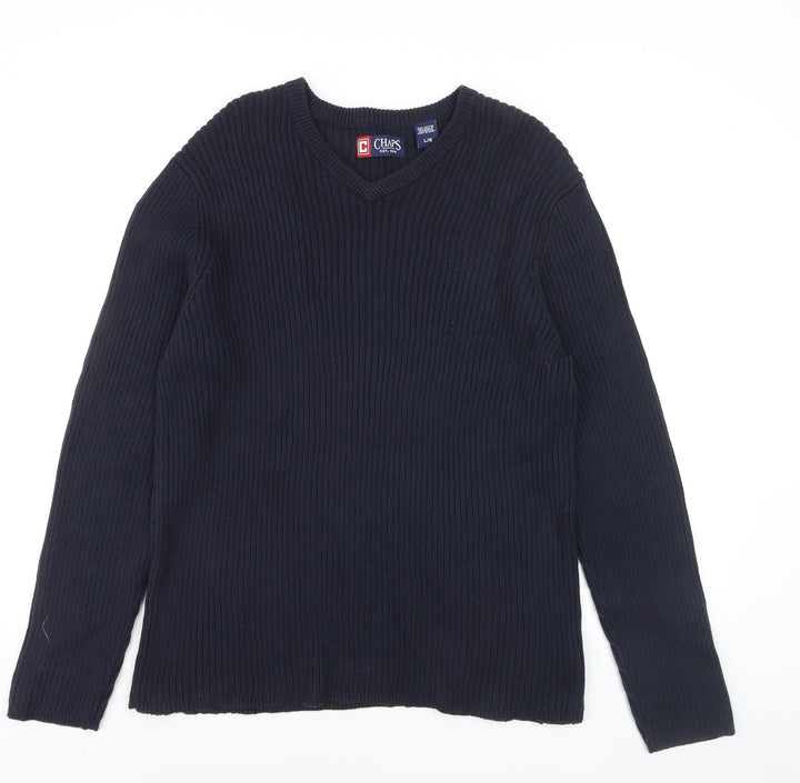 Chaps Men's Blue Cotton V-Neck Knit Jumper Size L