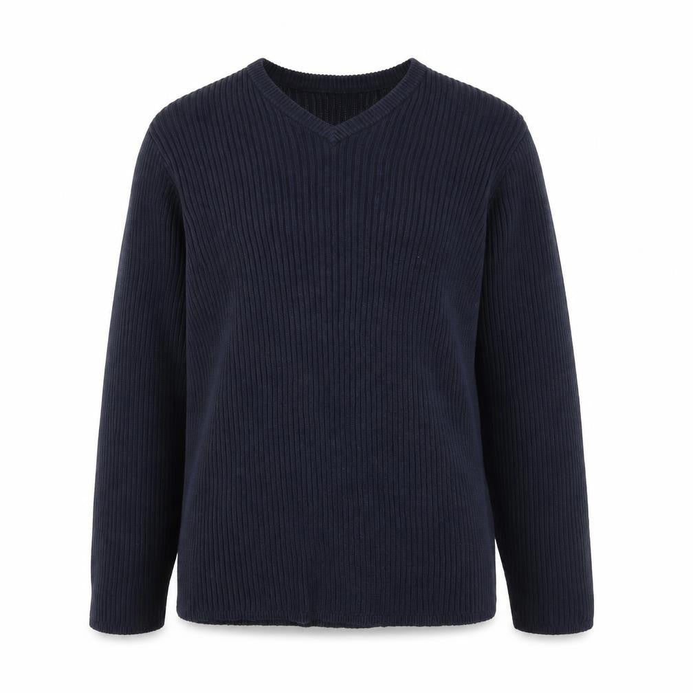 Front view of Chaps Men's Blue Cotton V-Neck Knit Jumper, size L