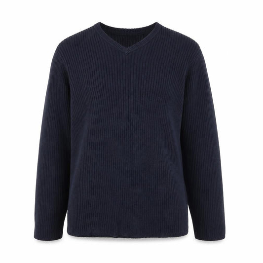 Front view of Chaps Men's Blue Cotton V-Neck Knit Jumper, size L