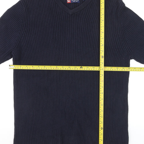 Chaps Men's Blue Cotton V-Neck Knit Jumper Size L