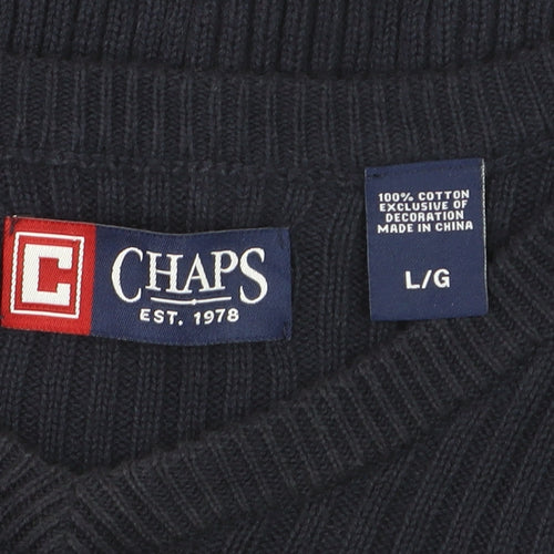 Chaps Men's Blue Cotton V-Neck Knit Jumper Size L