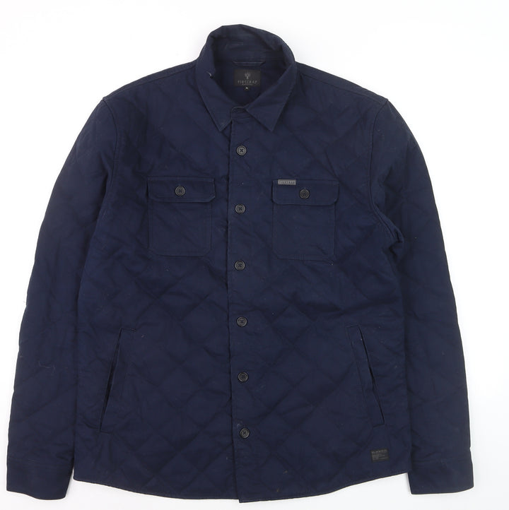 Firetrap Men's Blue Quilted Button-Up Shirt Jacket XL