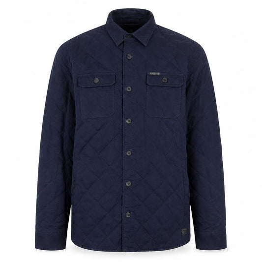 Front view of Firetrap Men's Blue Quilted Button-Up Shirt Jacket XL