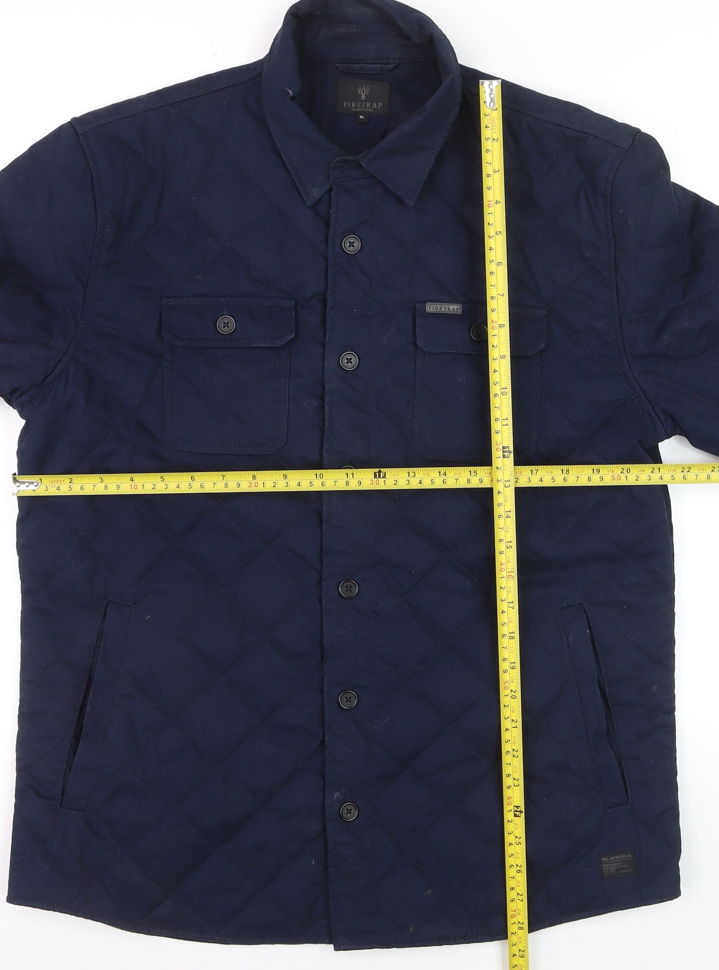 Firetrap Men's Blue Quilted Button-Up Shirt Jacket XL