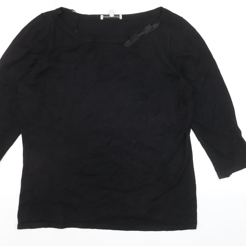 Laura Ashley Women Black Cotton 3/4 Sleeve Bow Pullover Jumper Size 16