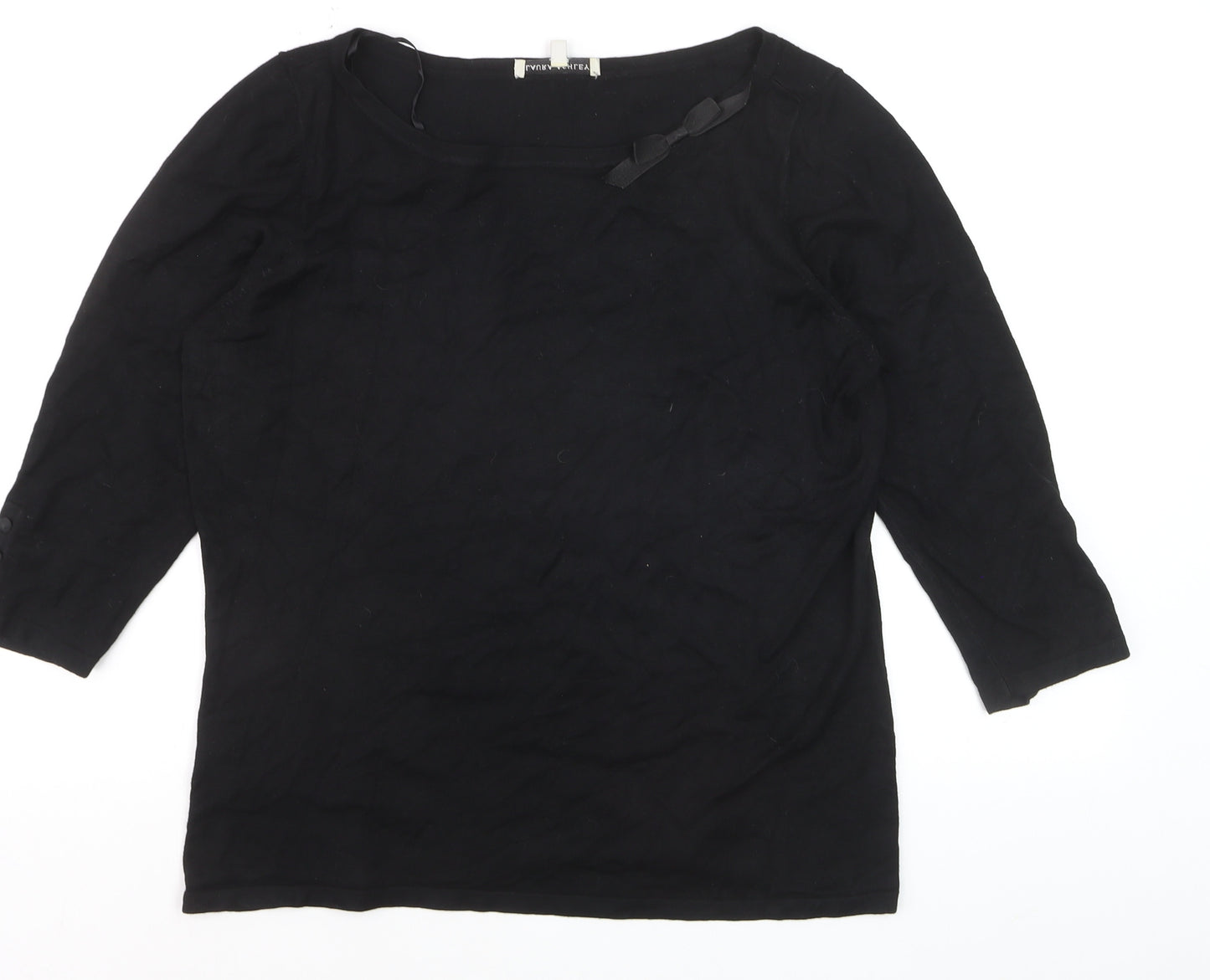 Laura Ashley Women Black Cotton 3/4 Sleeve Bow Pullover Jumper Size 16