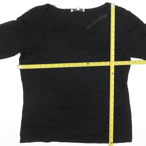 Laura Ashley Women Black Cotton 3/4 Sleeve Bow Pullover Jumper Size 16
