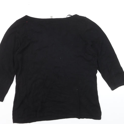 Laura Ashley Women Black Cotton 3/4 Sleeve Bow Pullover Jumper Size 16