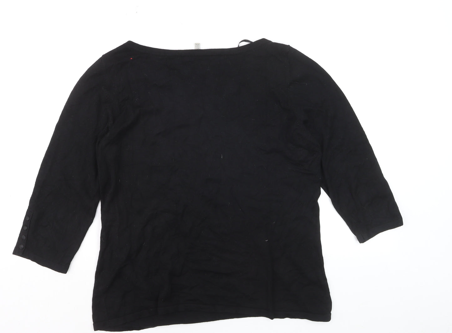 Laura Ashley Women Black Cotton 3/4 Sleeve Bow Pullover Jumper Size 16