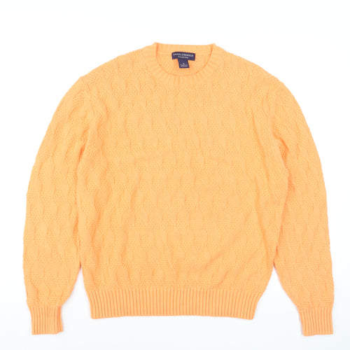 Daniel Cremieux Men's Orange Cotton Cable-Knit Crew Neck Jumper M