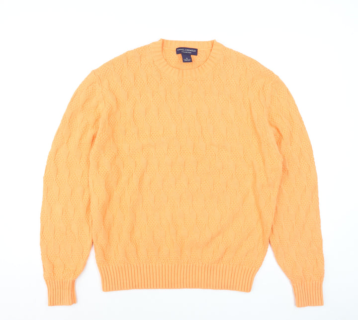 Daniel Cremieux Men's Orange Cotton Cable-Knit Crew Neck Jumper M