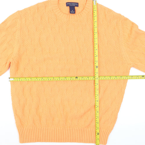 Daniel Cremieux Men's Orange Cotton Cable-Knit Crew Neck Jumper M