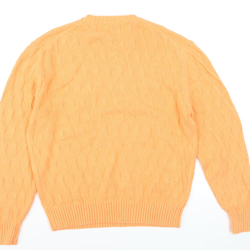 Daniel Cremieux Men's Orange Cotton Cable-Knit Crew Neck Jumper M