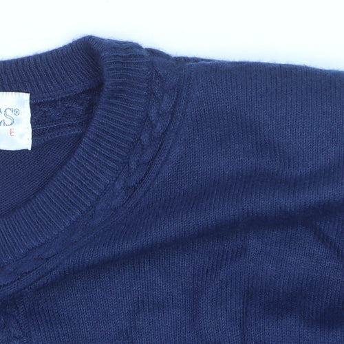 Principles Unisex Blue Acrylic Cable Knit Crew Neck Jumper Size S