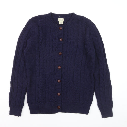 L.L.Bean Men's Blue Cable-Knit Merino Wool Cardigan Size L