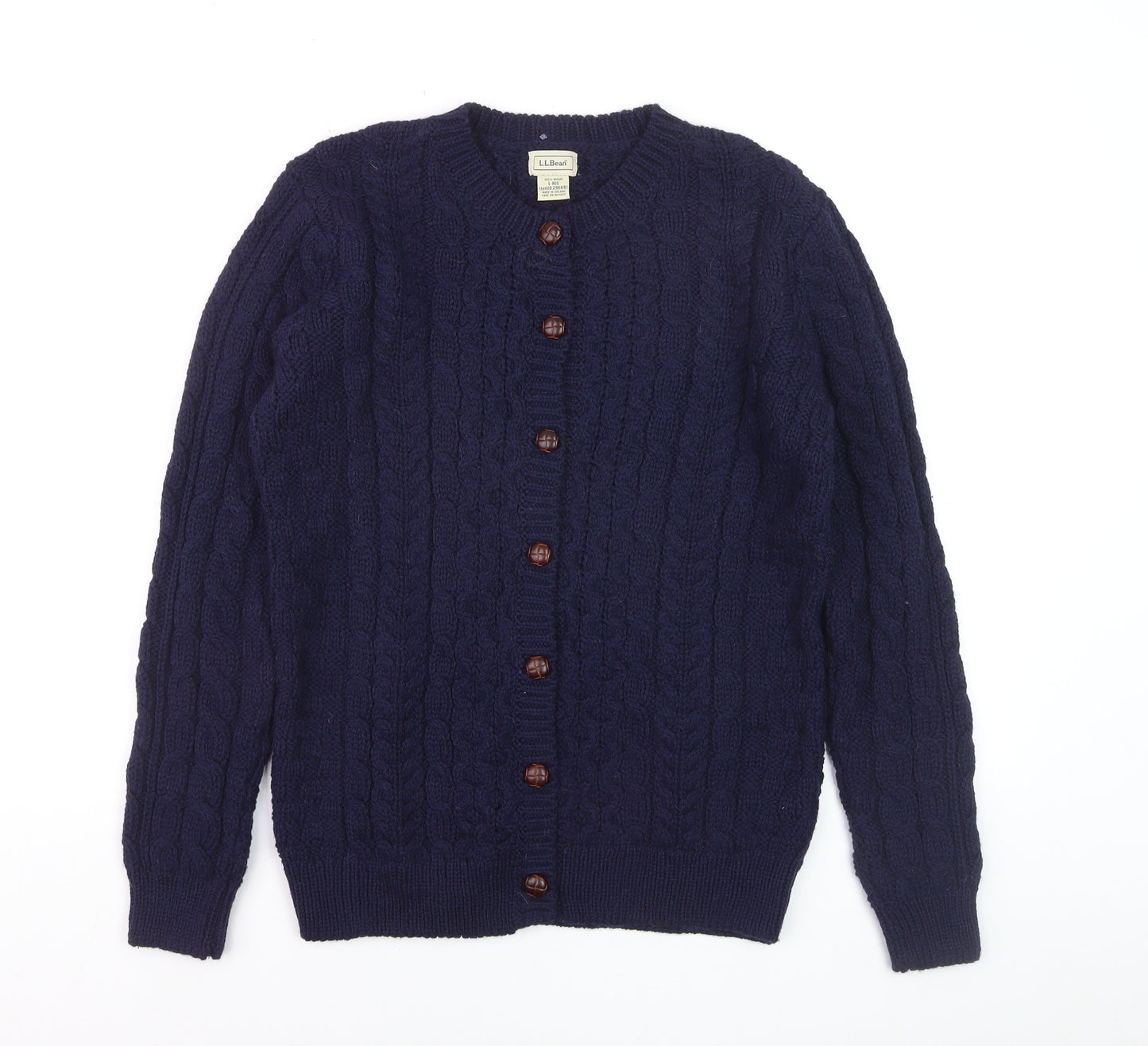 L.L.Bean Men's Blue Cable-Knit Merino Wool Cardigan Size L