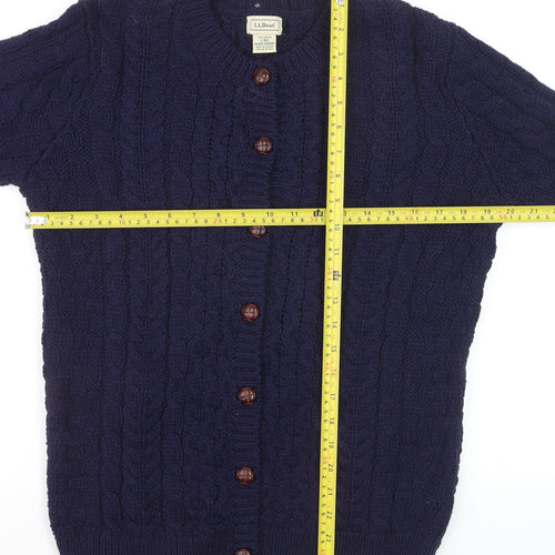 L.L.Bean Men's Blue Cable-Knit Merino Wool Cardigan Size L