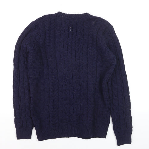 L.L.Bean Men's Blue Cable-Knit Merino Wool Cardigan Size L