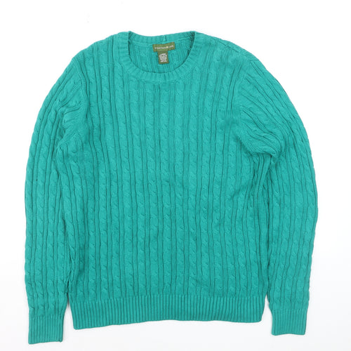 Mountain Lake Men's Green Cable-Knit Cotton Jumper Size L
