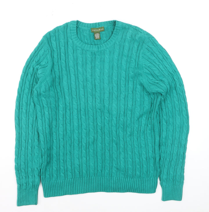 Mountain Lake Men's Green Cable-Knit Cotton Jumper Size L
