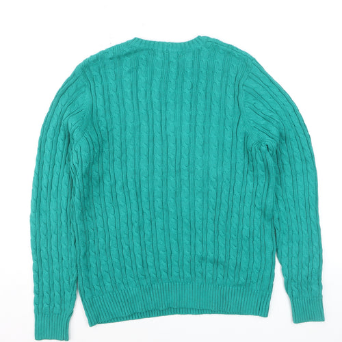 Mountain Lake Men's Green Cable-Knit Cotton Jumper Size L