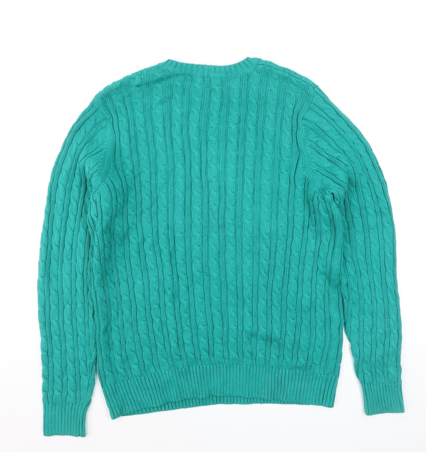 Mountain Lake Men's Green Cable-Knit Cotton Jumper Size L