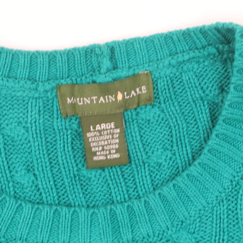 Mountain Lake Men's Green Cable-Knit Cotton Jumper Size L