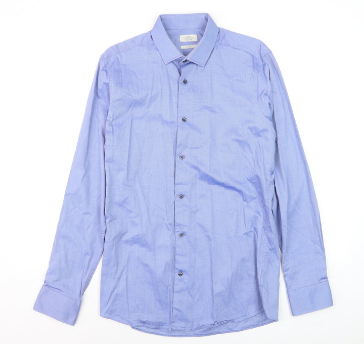 Next Men's Blue Slim Fit 100% Cotton Long Sleeve Formal Shirt 15.5in 39cm