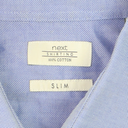Next Men's Blue Slim Fit 100% Cotton Long Sleeve Formal Shirt 15.5in 39cm